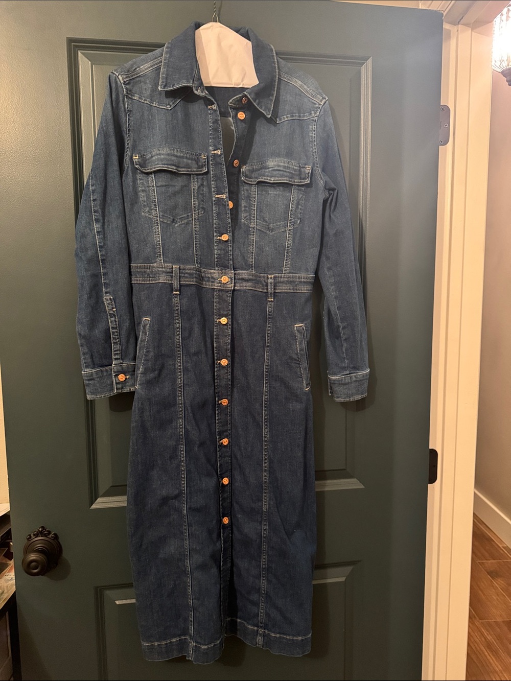 7 For All Mankind Dark Blue Denim Midi Shirt Dress